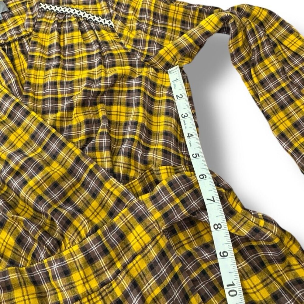 Anthropologie Dalton Wrap Dress Mustard Yellow Midi Tiered Plaid Women’s Size S - Picture 5 of 14
